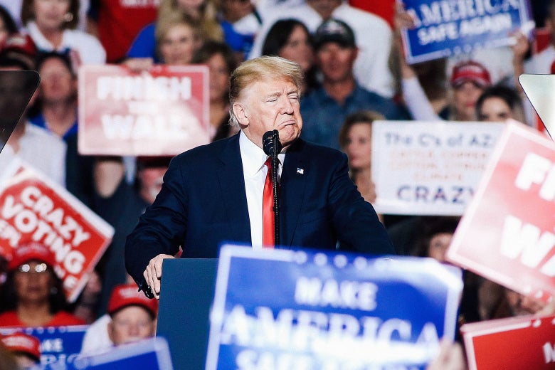 President Donald Trump speaks during a rally on Friday in Mesa, Arizona.